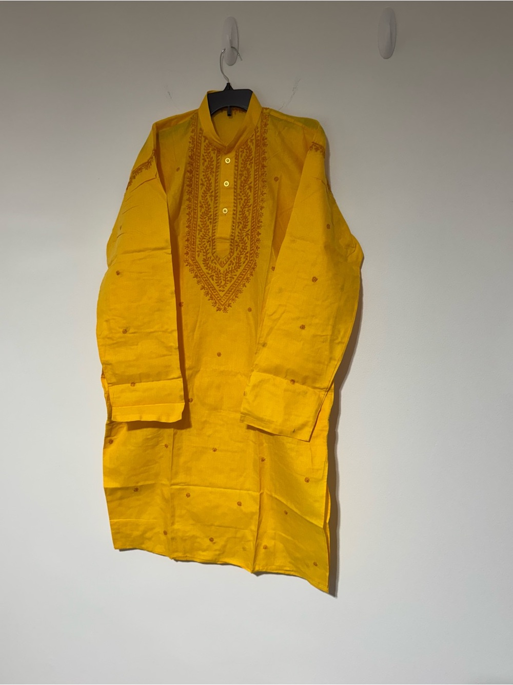Men's Embroidered Yellow Kurta
